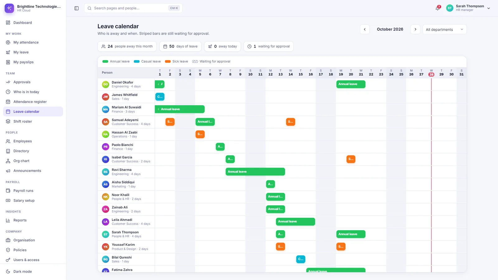 Team leave calendar