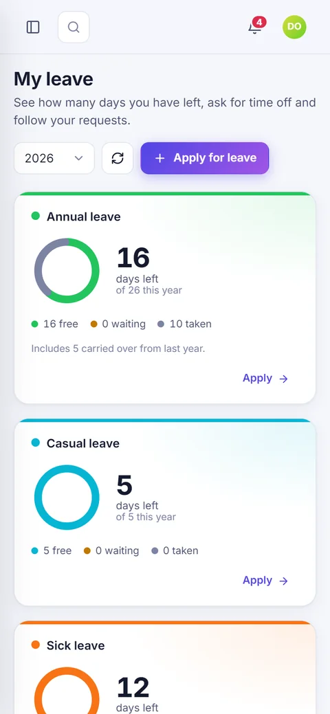 Leave balances on a phone