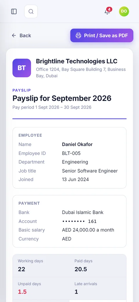 Payslip on a phone